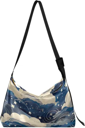 Stars and Moon Crossbody Bag for Women Men with Adjustable Strap PU Leather Shoulder Hobo Purse Bag 20854010