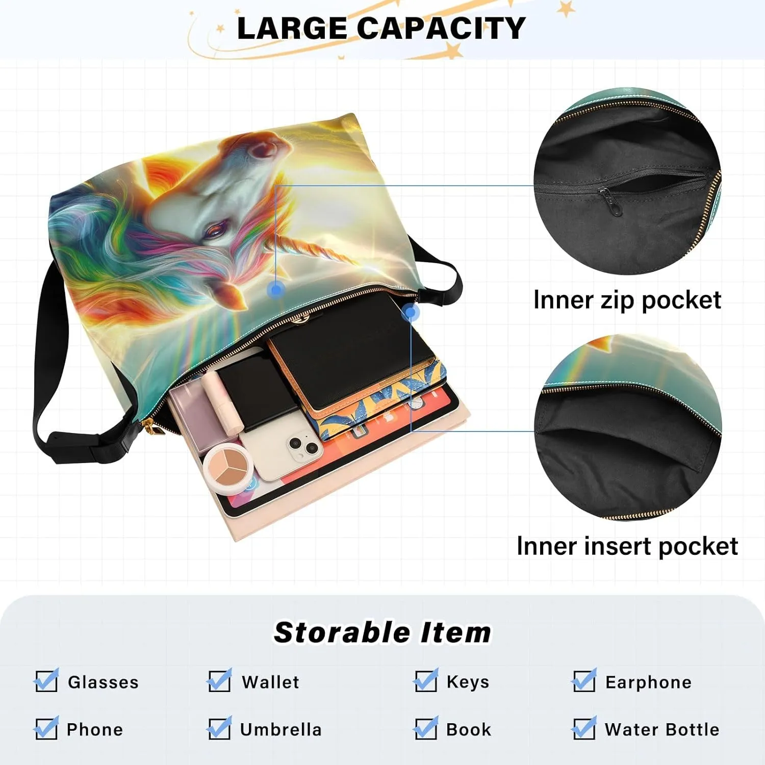 Stars in the Sky with Tree Shoulder Bag Leather, Leather Crossbody Shoulder Bag, Large Crossbody Bags Large Size