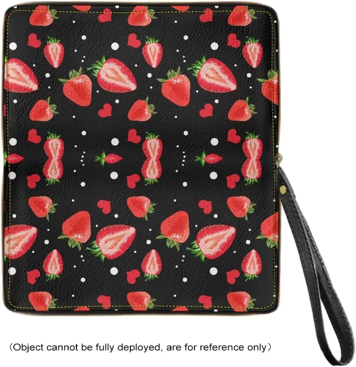 Strawberry Wallet for Women,Black Wristlet Wallet Fruit Purse Smartphone Wallet Stylish PU Leather with Large Capacity for Shopping