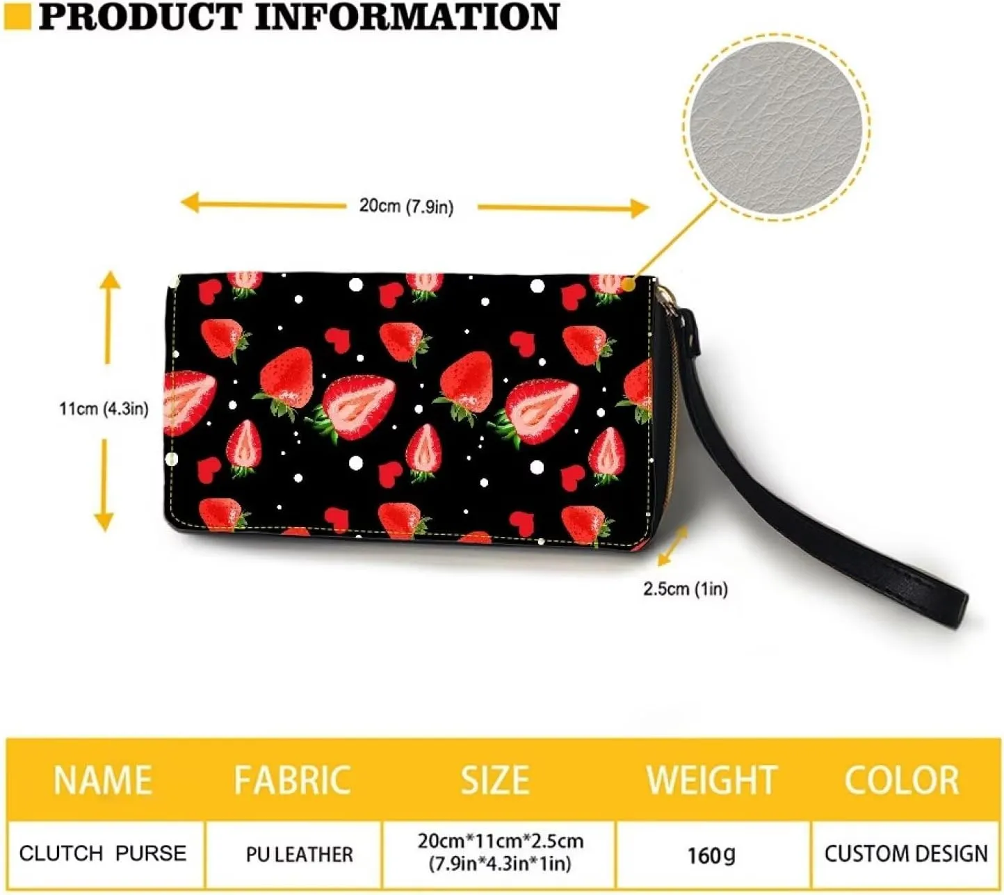 Strawberry Wallet for Women,Black Wristlet Wallet Fruit Purse Smartphone Wallet Stylish PU Leather with Large Capacity for Shopping