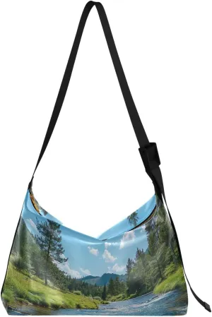 Stream Landscape Shoulder Bag for Women Waterproof PU Leather Hobo Bags Crossbody Purse with Zipper Closure