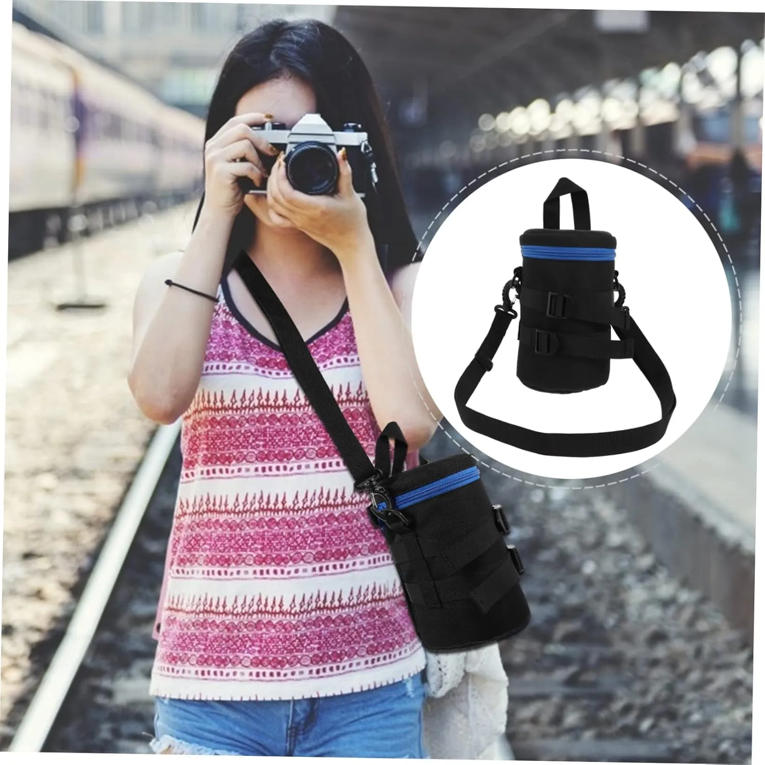 Sturdy Polyester Camera Bag Lens Bag Water Resistant Camera Lens Case Compact and Stylish Fit for Dslr Camera Random Color