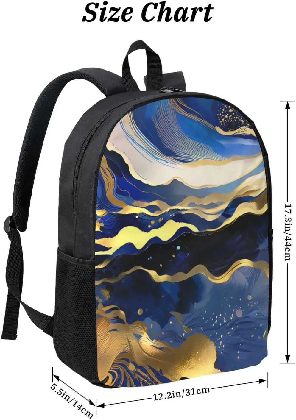 Stylish 17 Inch Oxford Laptop Backpack Ideal for Outdoor Gym and Travel, Compatible with Abstract Paint Gold Glitter Blue Marble
