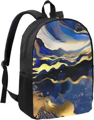 Stylish 17 Inch Oxford Laptop Backpack Ideal for Outdoor Gym and Travel, Compatible with Abstract Paint Gold Glitter Blue Marble
