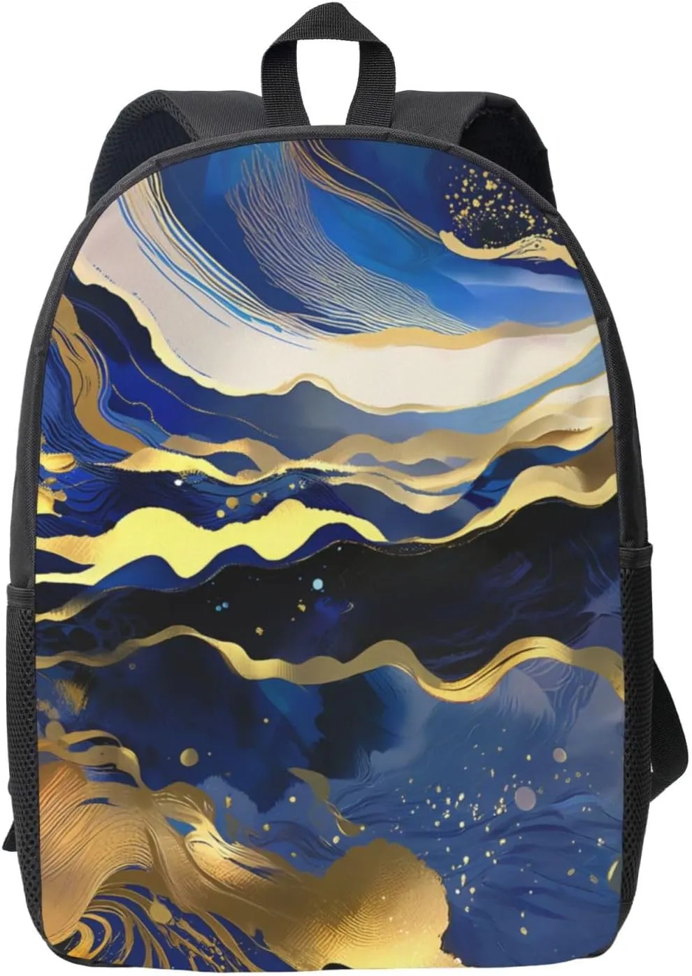 Stylish 17 Inch Oxford Laptop Backpack Ideal for Outdoor Gym and Travel, Compatible with Abstract Paint Gold Glitter Blue Marble