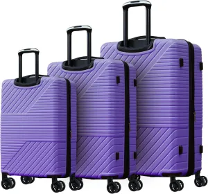 Stylish and Durable Hardshell Luggage Set, Lightweight 3-Piece Suitcase with 8 Spinner Wheels for Stress-Free Travel - Purple