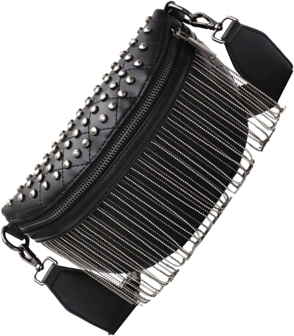 Stylish Chest Bag with Tassel and Rivet Design Lightweight Phone Storage Pouch for Shopping Traveling and Everyday Use Present for Moms
