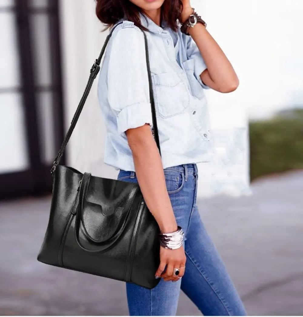 Stylish Large Leather Crossbody Tote Bag for Women - Fashionable Top Handle Shoulder Purse with Zipper (Grey)