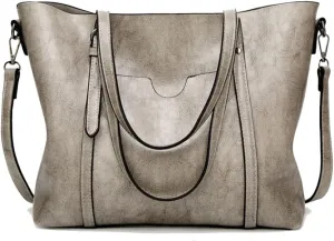 Stylish Large Leather Crossbody Tote Bag for Women - Fashionable Top Handle Shoulder Purse with Zipper (Grey)