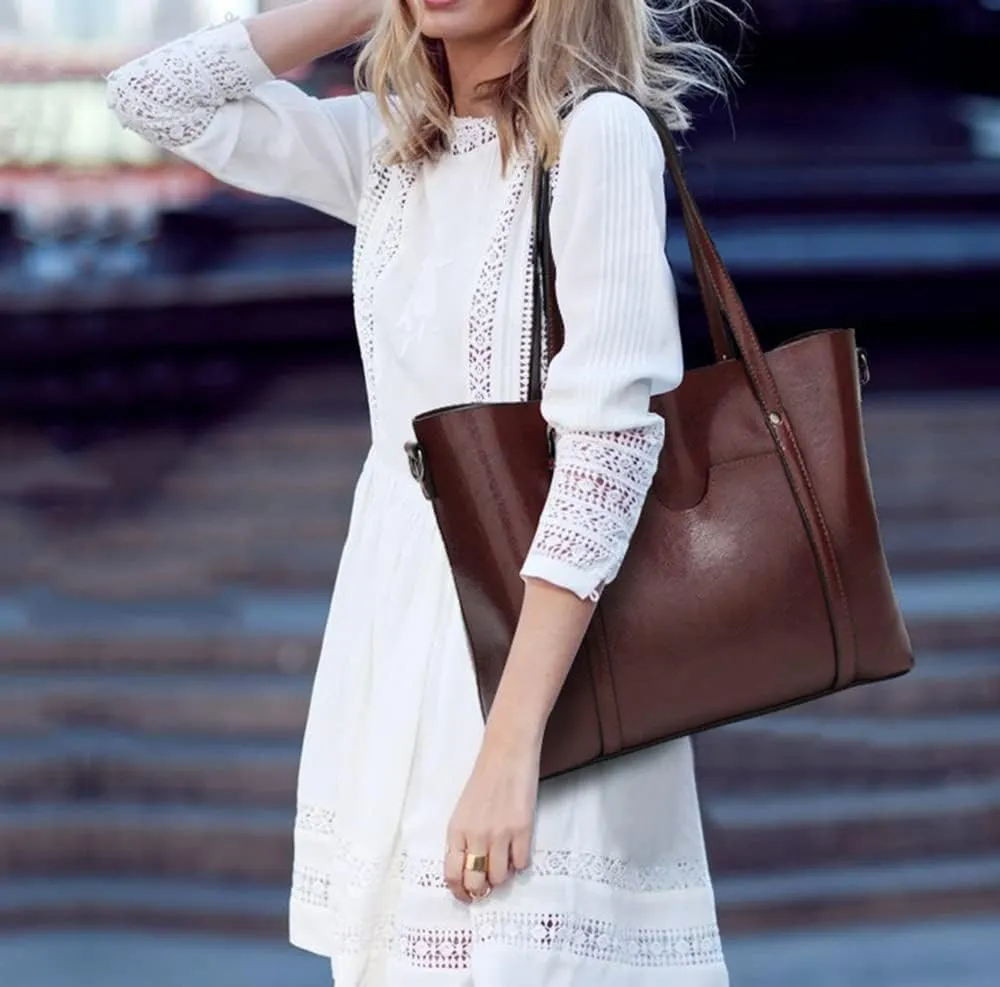Stylish Large Leather Crossbody Tote Bag for Women - Fashionable Top Handle Shoulder Purse with Zipper (Grey)