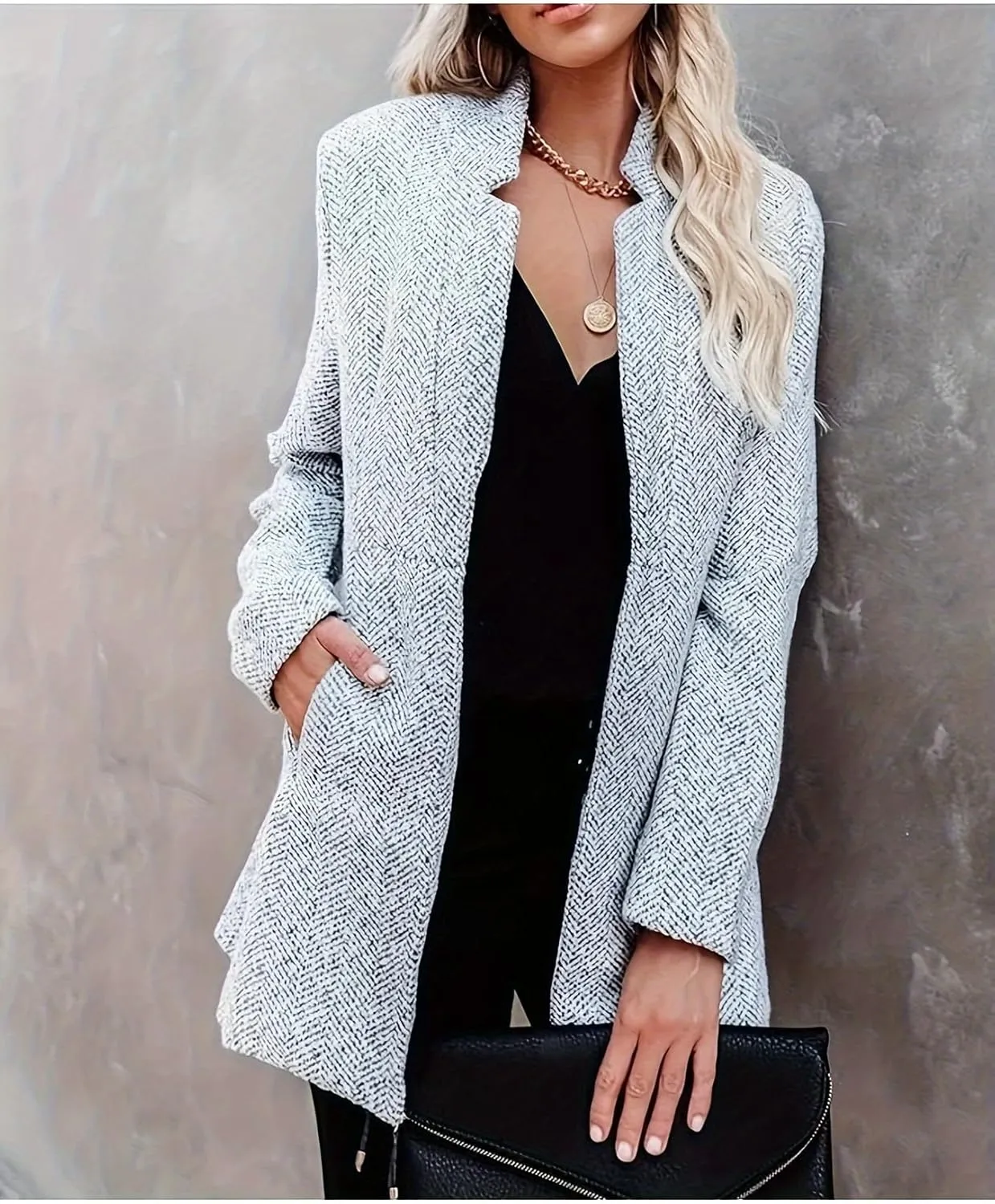 Stylish Marled Open Front Long Sleeve Blazer - Ladies Blazer with Slim Fit Design, Elegant Winter and Fall Essential