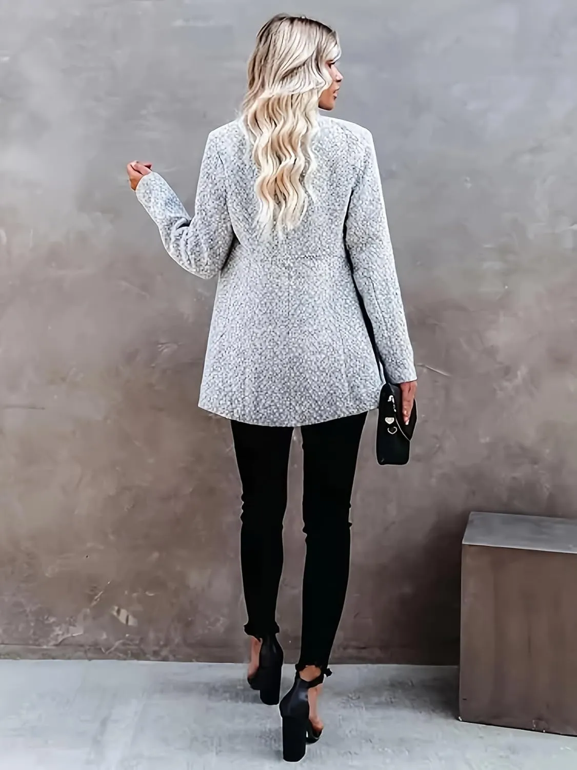 Stylish Marled Open Front Long Sleeve Blazer - Ladies Blazer with Slim Fit Design, Elegant Winter and Fall Essential