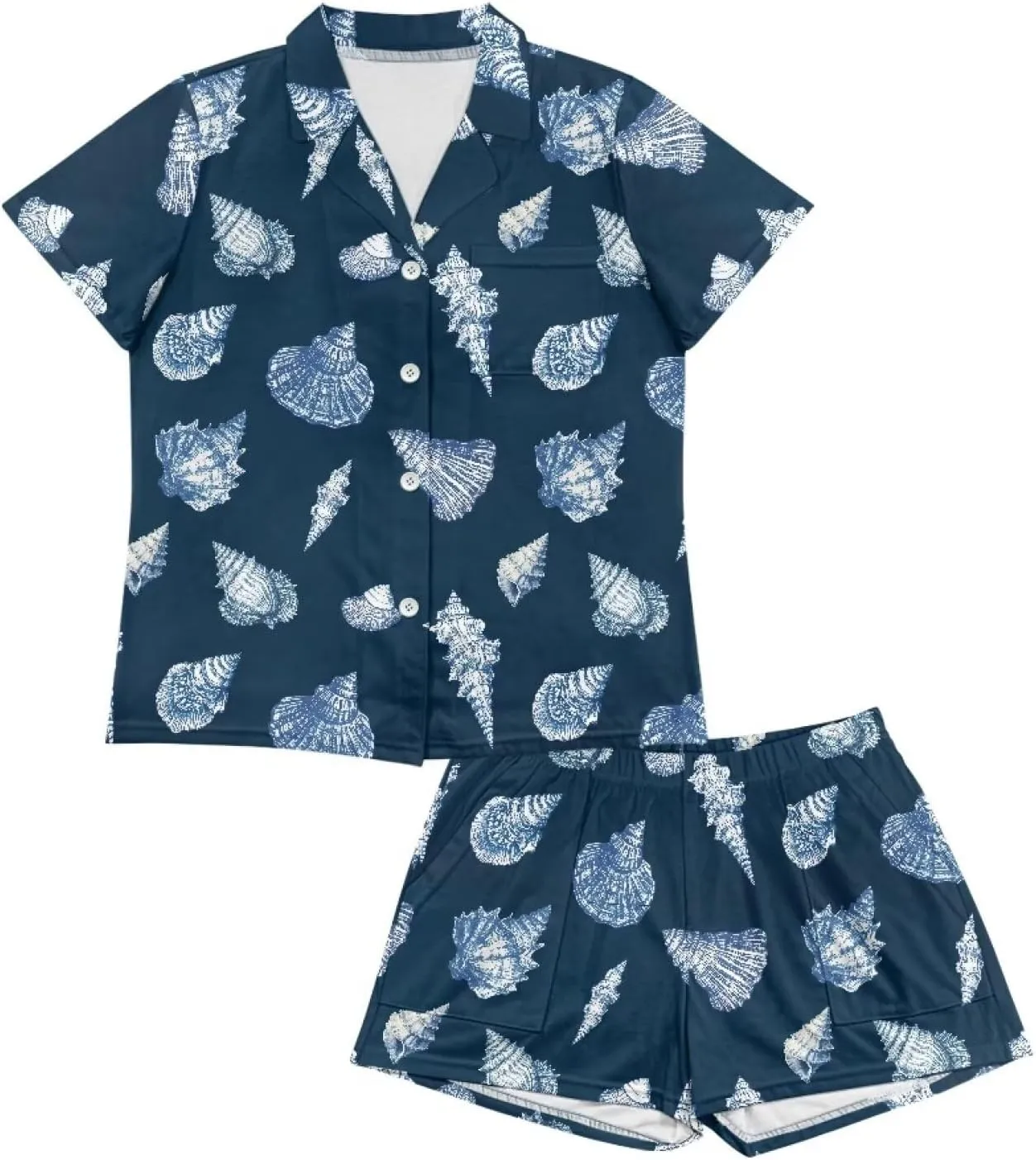 Stylish Pajama Set For Women Button Down Casual Summer Short Sleeve Tops Shorts Sleepwear With Pockets