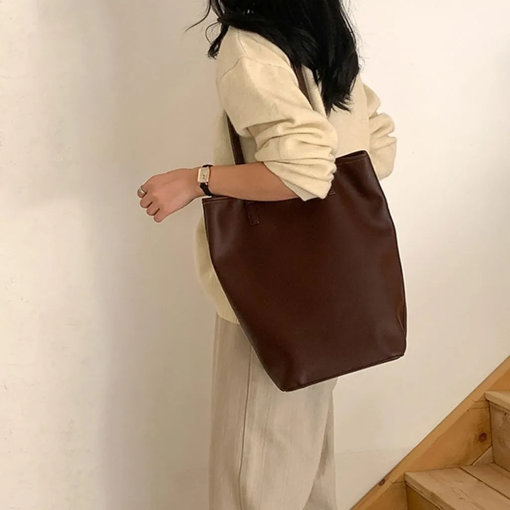 Stylish PU Leather Bucket Handbag For Ladies Shoulder Bag Large Capacity Shopper Bags For Office And Casual Travel