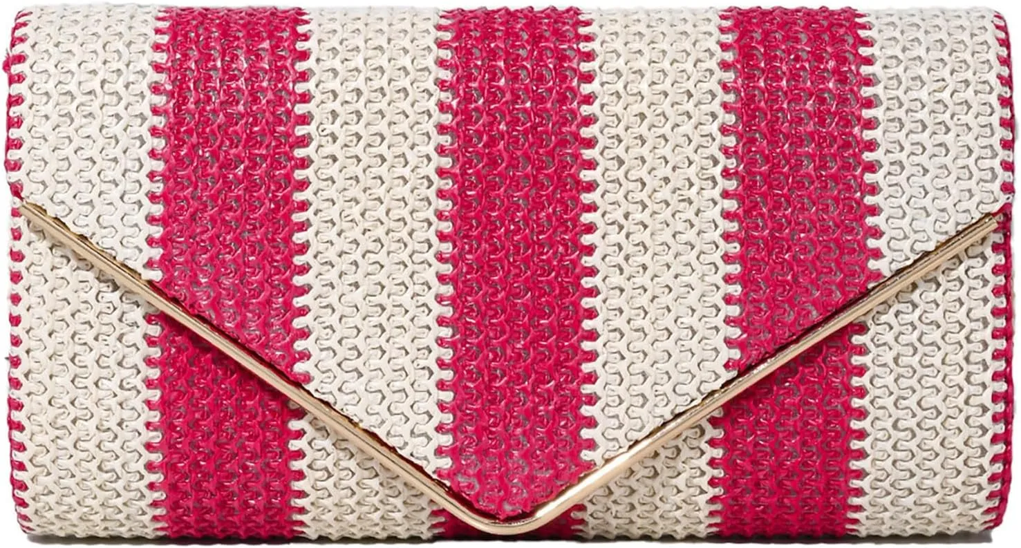 Stylish Striped Straw Evening Bag for Women Woven Purse Straw Beach Clutch Purse for Summer Crossbody Handbag 2025