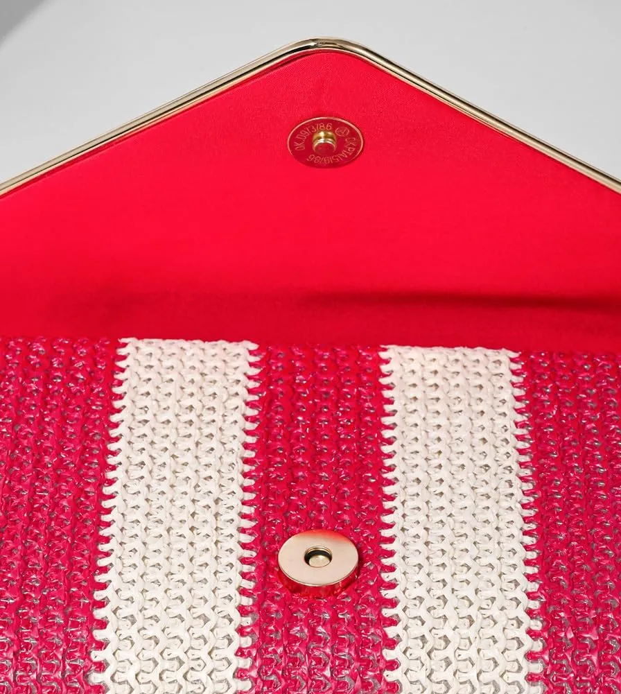 Stylish Striped Straw Evening Bag for Women Woven Purse Straw Beach Clutch Purse for Summer Crossbody Handbag 2025