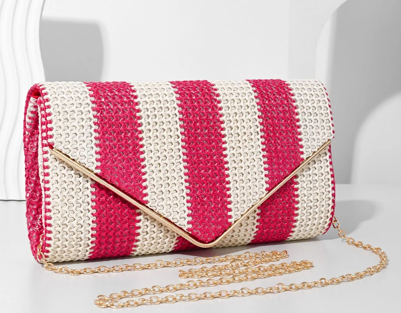 Stylish Striped Straw Evening Bag for Women Woven Purse Straw Beach Clutch Purse for Summer Crossbody Handbag 2025