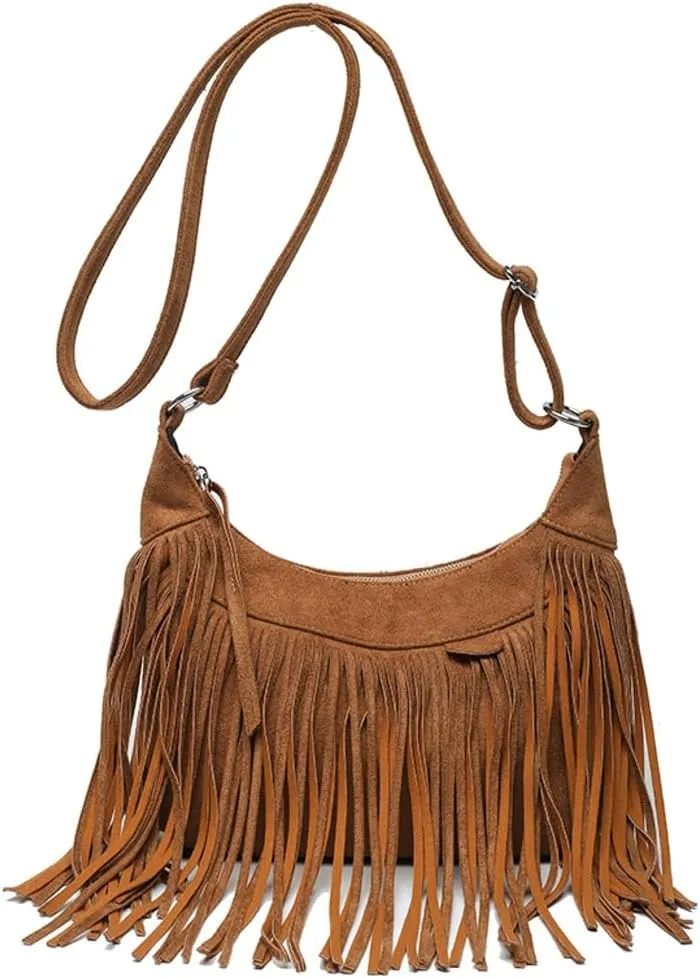 Stylish Suede Hobo Bag for Women Retro Shoulder Bag Large Capacity Tassel Hippie Crossbody Bag with Exquisite Fringe 2024