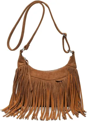 Stylish Suede Hobo Bag for Women Retro Shoulder Bag Large Capacity Tassel Hippie Crossbody Bag with Exquisite Fringe 2024
