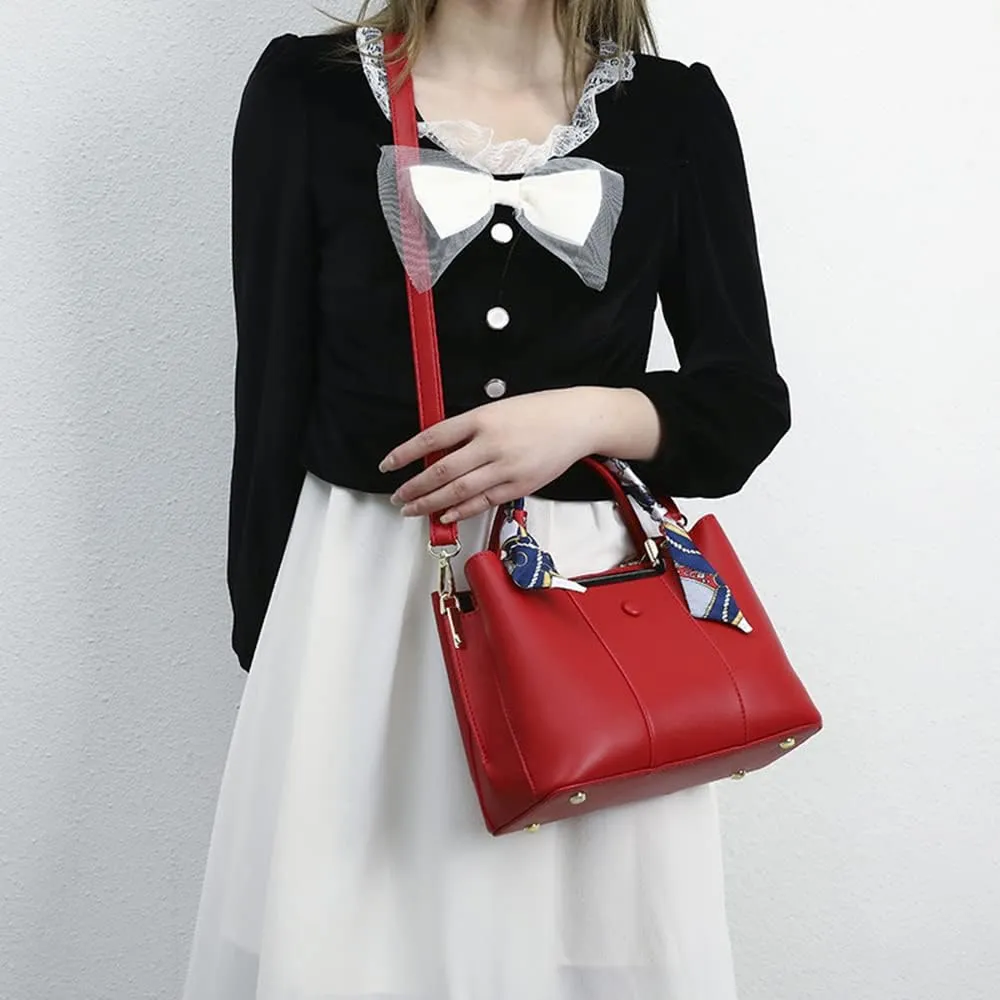 Stylish Women Leather Satchel - Large Crossbody Handbag & Tote Shoulder Bag in Red