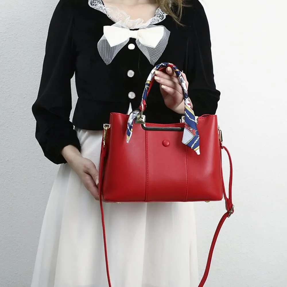 Stylish Women Leather Satchel - Large Crossbody Handbag & Tote Shoulder Bag in Red
