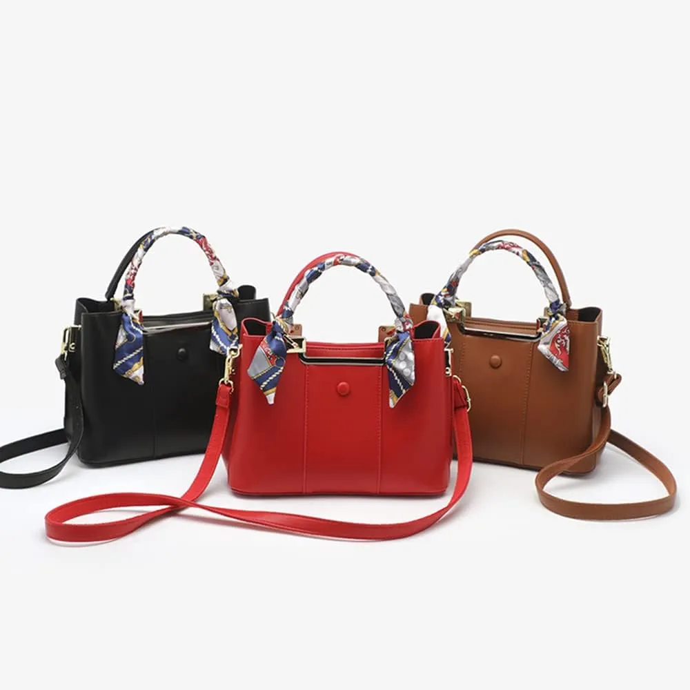 Stylish Women Leather Satchel - Large Crossbody Handbag & Tote Shoulder Bag in Red