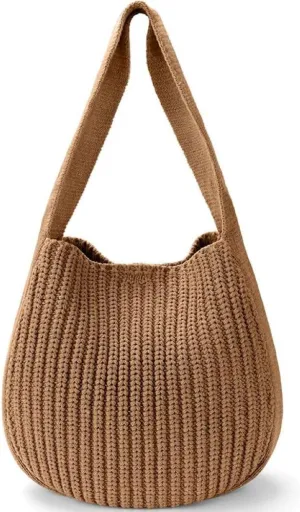 Stylish Womens Crochet Beach Tote Bag - Woven Shoulder Bag for Summer Vacation, Knitted Handbag & Crossbody Purse (Pink)