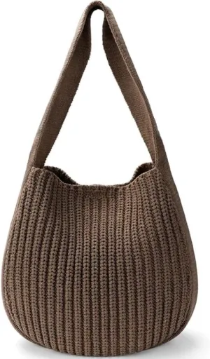 Stylish Womens Crochet Beach Tote Bag - Woven Shoulder Bag for Summer Vacation, Knitted Handbag & Crossbody Purse (Pink)