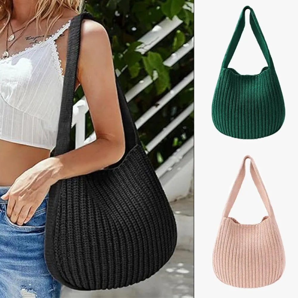 Stylish Womens Crochet Beach Tote Bag - Woven Shoulder Bag for Summer Vacation, Knitted Handbag & Crossbody Purse (Pink)