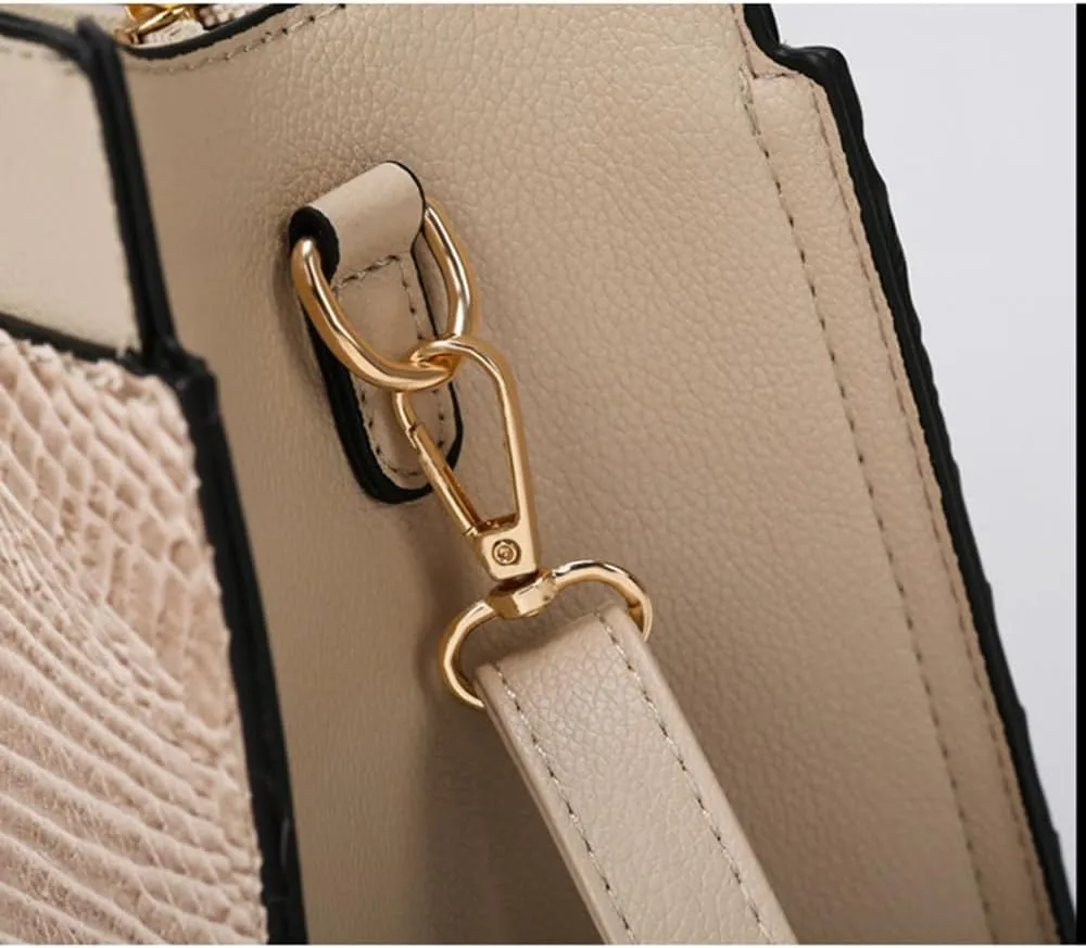 Stylish Womens Crocodile Pattern Top Handle Purse Satchel Set - Leather Tote & Clutch Bag (Brown)