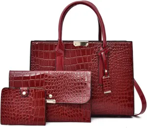 Stylish Women's Fashion Handbag Set - Large Tote, Top Handle Satchel, and Crossbody Purse with Clutch