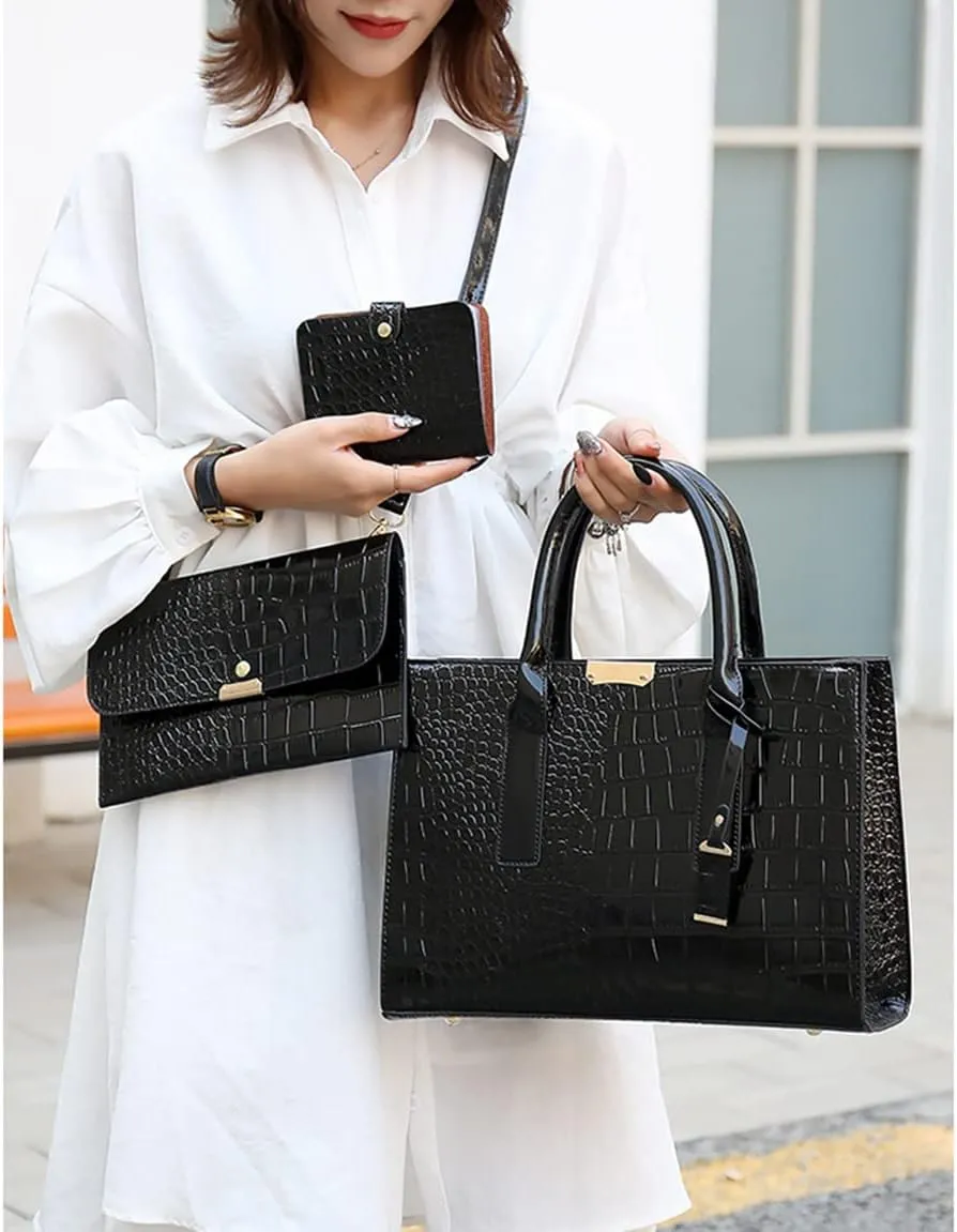 Stylish Women's Fashion Handbag Set - Large Tote, Top Handle Satchel, and Crossbody Purse with Clutch