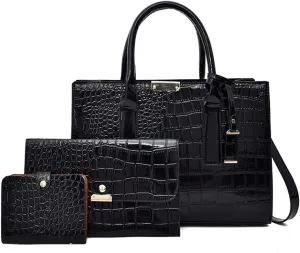 Stylish Women's Fashion Handbag Set - Large Tote, Top Handle Satchel, and Crossbody Purse with Clutch