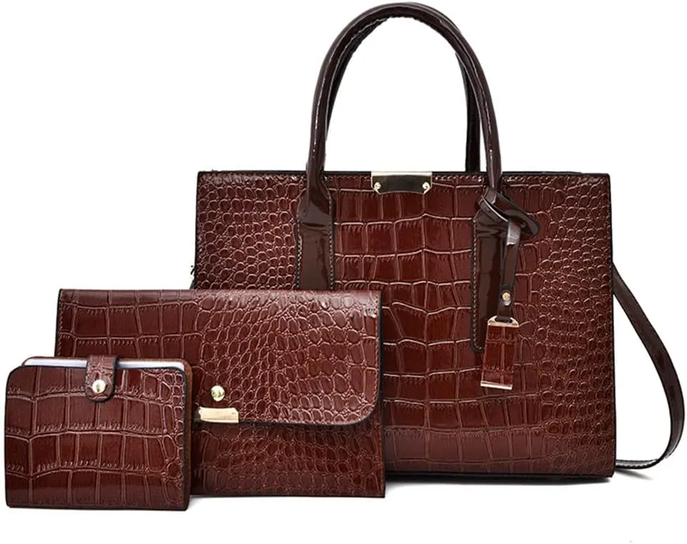 Stylish Women's Fashion Handbag Set - Large Tote, Top Handle Satchel, and Crossbody Purse with Clutch