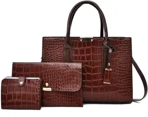 Stylish Women's Fashion Handbag Set - Large Tote, Top Handle Satchel, and Crossbody Purse with Clutch