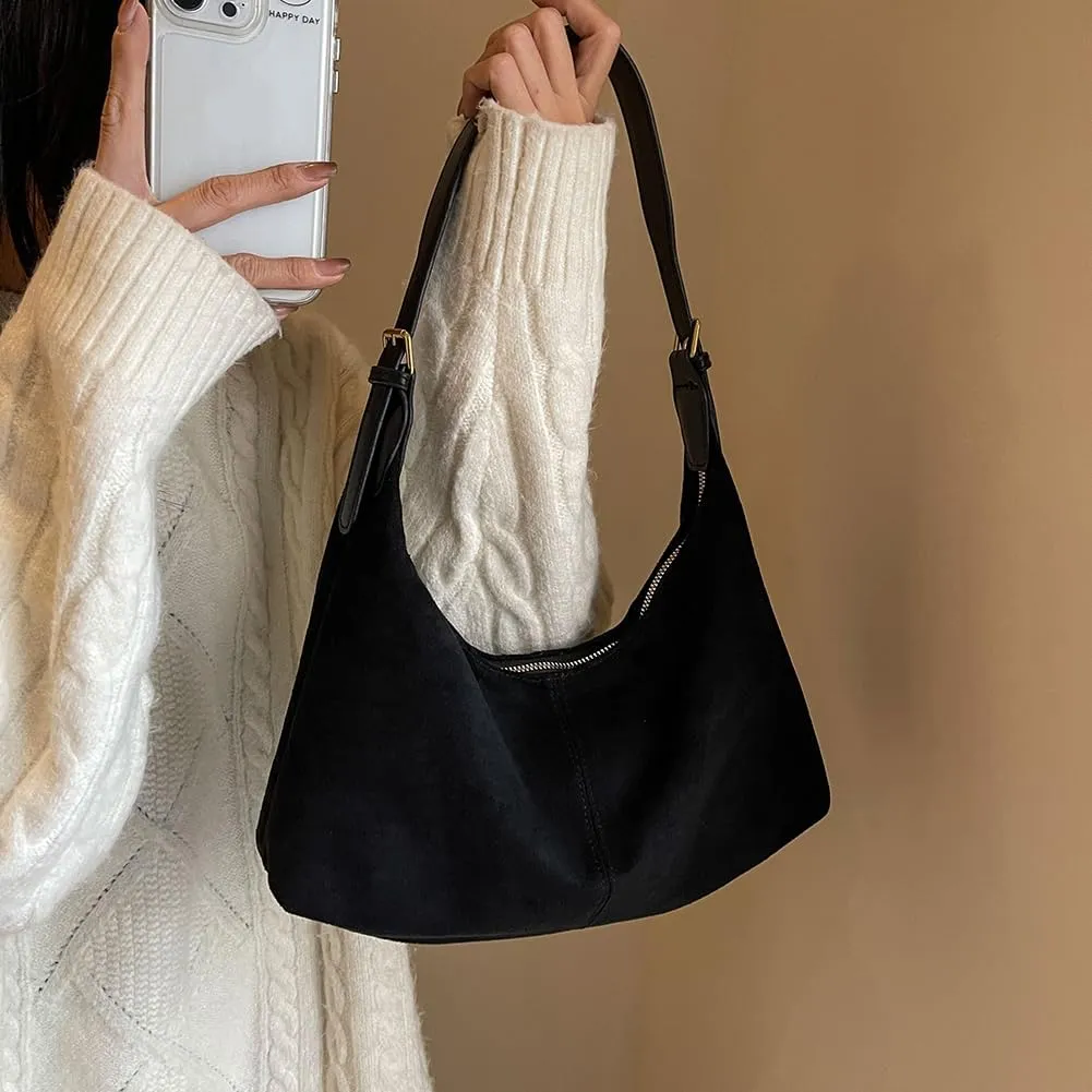Suede Shoulder Bag Crescent Suede Purse for Women Brown Suede Handbags 2024 Fall Purse Stylish Suede Crossbody Bag