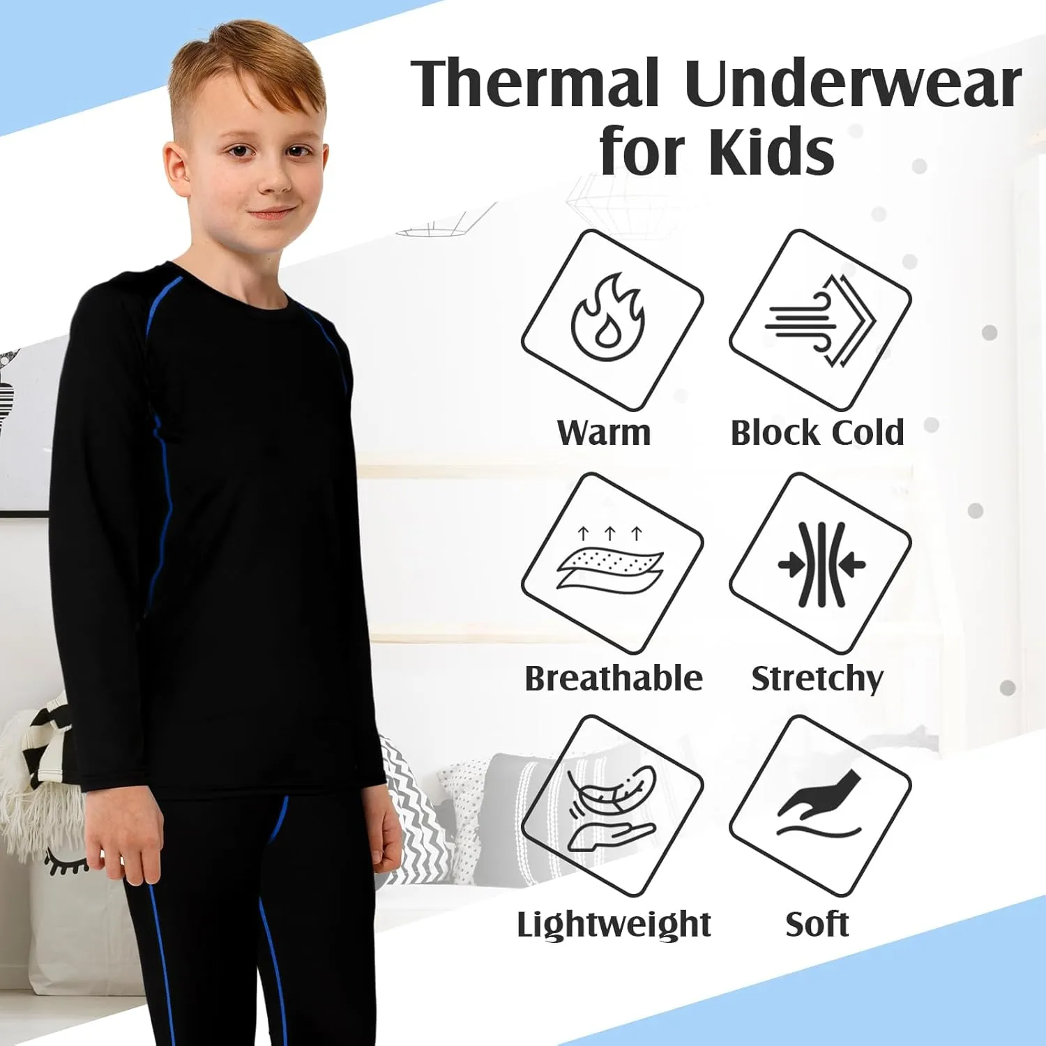 Suhine 3 Sets Youth Boys Girls Thermal Underwear Set Compression Fleece Lined Athletic Base Layer Long Sleeve Undershirt