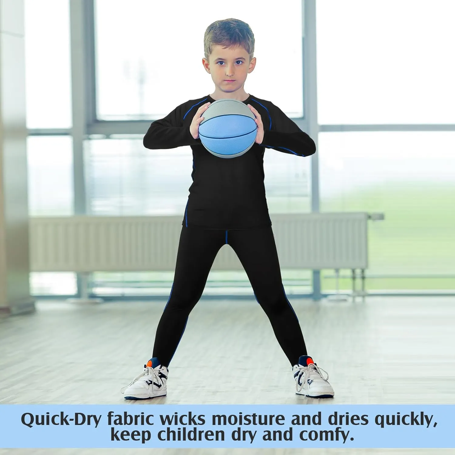 Suhine 3 Sets Youth Boys Girls Thermal Underwear Set Compression Fleece Lined Athletic Base Layer Long Sleeve Undershirt