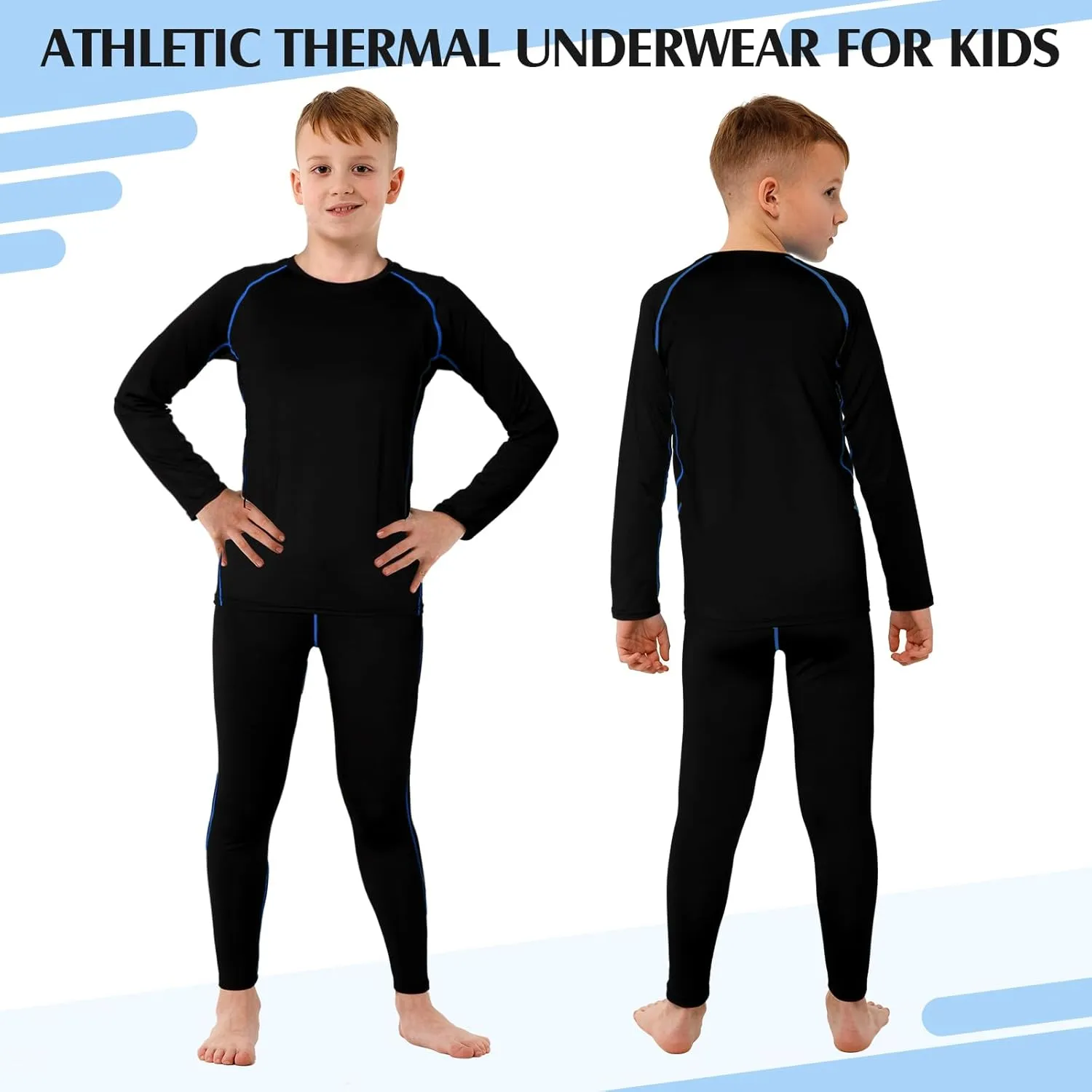 Suhine 3 Sets Youth Boys Girls Thermal Underwear Set Compression Fleece Lined Athletic Base Layer Long Sleeve Undershirt
