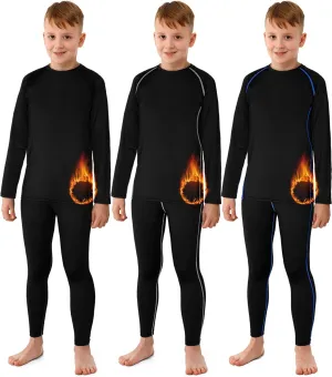Suhine 3 Sets Youth Boys Girls Thermal Underwear Set Compression Fleece Lined Athletic Base Layer Long Sleeve Undershirt