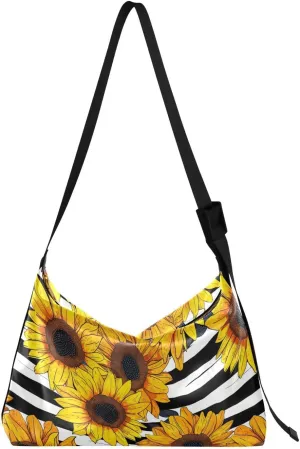 Sunflower Flowers Stripe Crossbody Bag for Women Men with Adjustable Strap PU Leather Shoulder Hobo Purse Bag 20855904