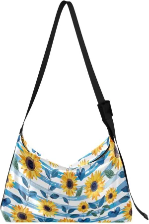 Sunflower Flowers Stripe Crossbody Bag for Women Men with Adjustable Strap PU Leather Shoulder Hobo Purse Bag 20855916