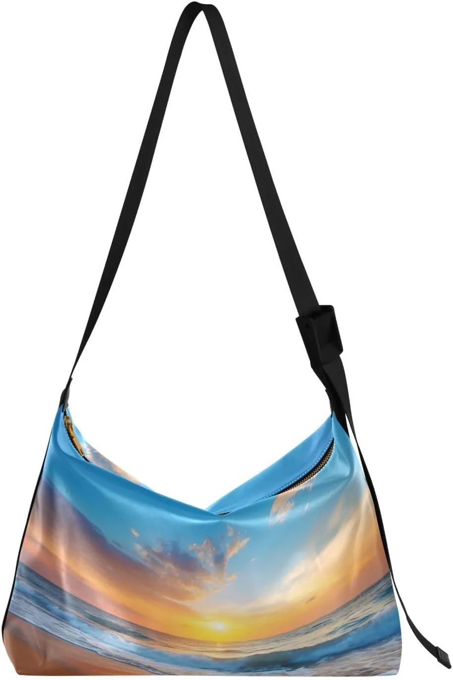 Sunset on Beach Shoulder Bag for Women Waterproof PU Leather Hobo Bags Crossbody Purse with Zipper Closure