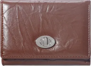 Sunwel Fashion Women Mini Textured Wallet Compact Folding Wallet with Card Slots & ID Window (COFFEE)