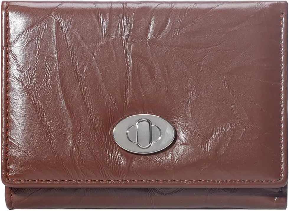 Sunwel Fashion Women Mini Textured Wallet Compact Folding Wallet with Card Slots & ID Window (COFFEE)