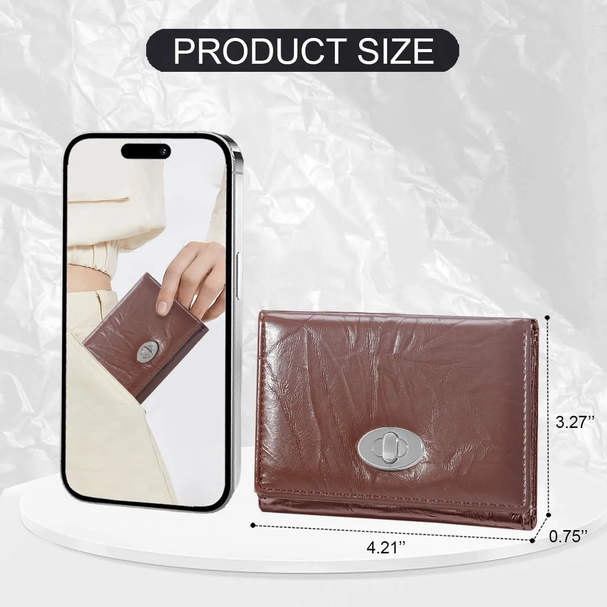 Sunwel Fashion Women Mini Textured Wallet Compact Folding Wallet with Card Slots & ID Window (COFFEE)