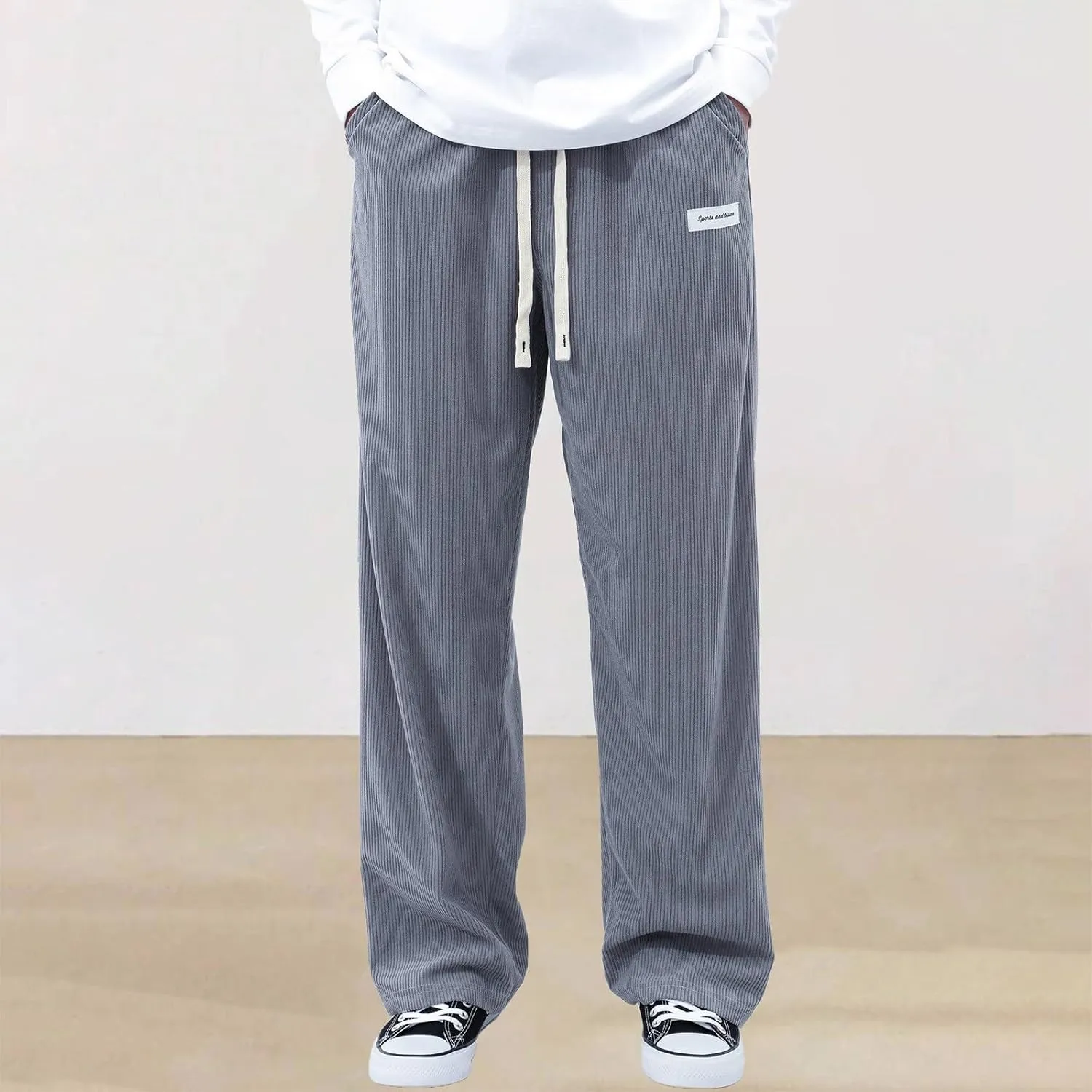 SUWBMHWE Corduroy Pants for Men Corduroy Baggy Wide Leg Joggers Pants Casual Cargo Pants Elastic Waist Sweatpants