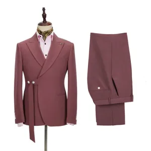 Suzhoufashion Kamren Blue Striped Peaked Lapel Slim Fit Prom Suits With Buckle