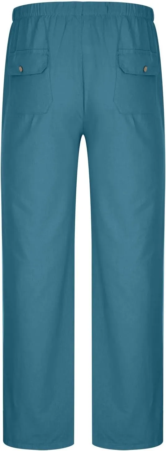 Sweatpants for Men 2024 Trendy Cotton Linen Casual Pants Straight Wide Leg Sweatpants Elastic Waist Drawstring Trouser