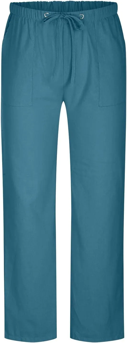 Sweatpants for Men 2024 Trendy Cotton Linen Casual Pants Straight Wide Leg Sweatpants Elastic Waist Drawstring Trouser